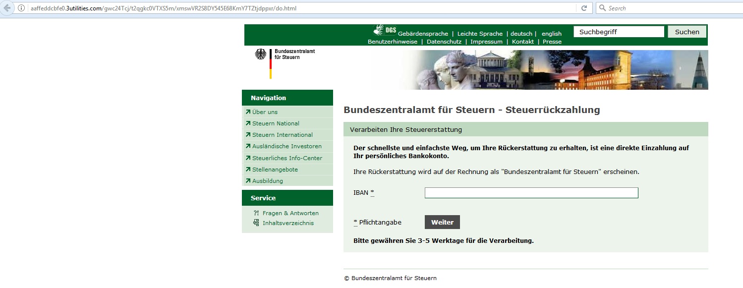Verlinkung der Betrugsmail